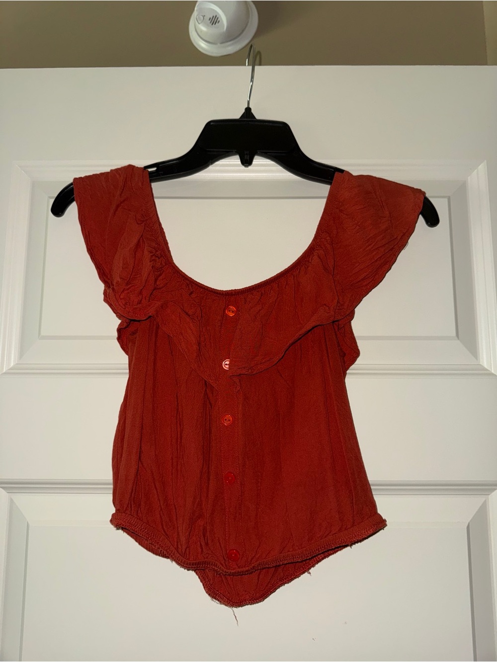 Women's Rust Red Ruffle Button-Front Top